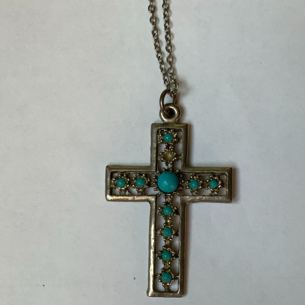 Vintage Cross With Turquoise Beads - Picture 1 of 3